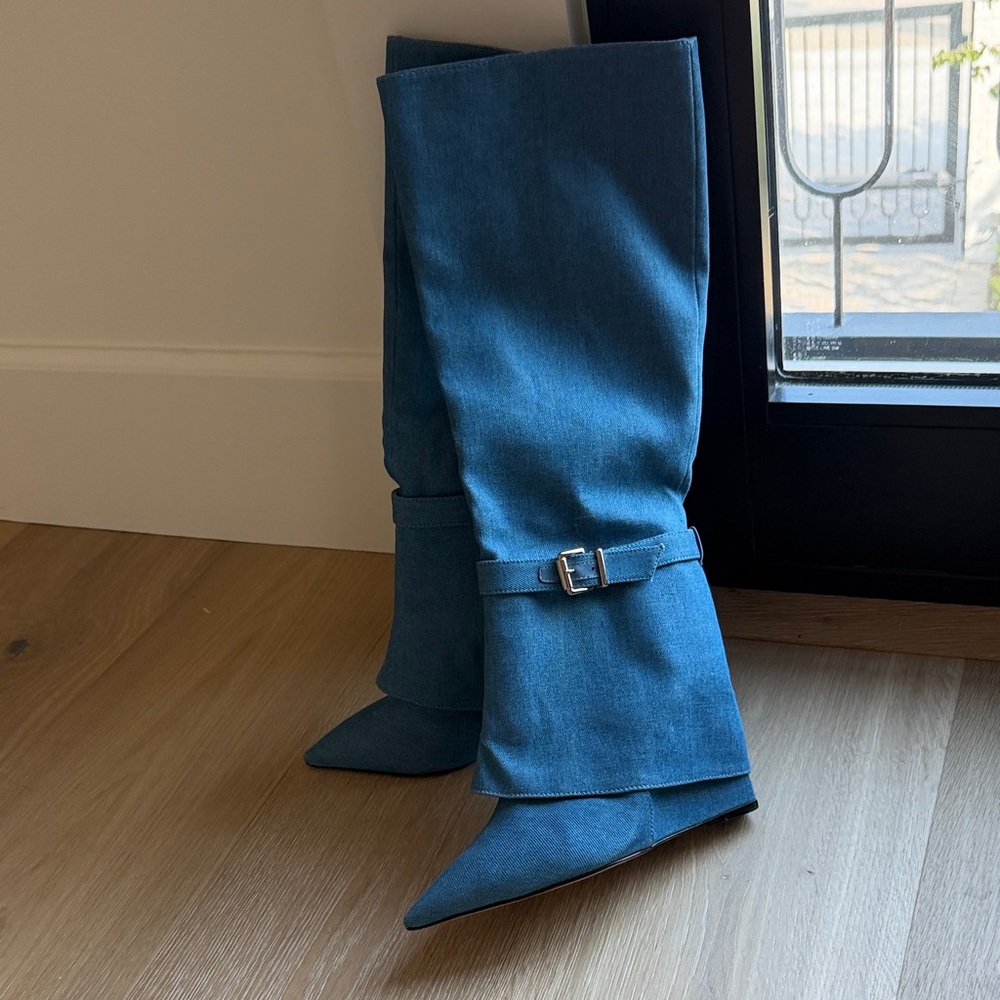 Stylish Blue Denim Knee-High Boots by Schutz